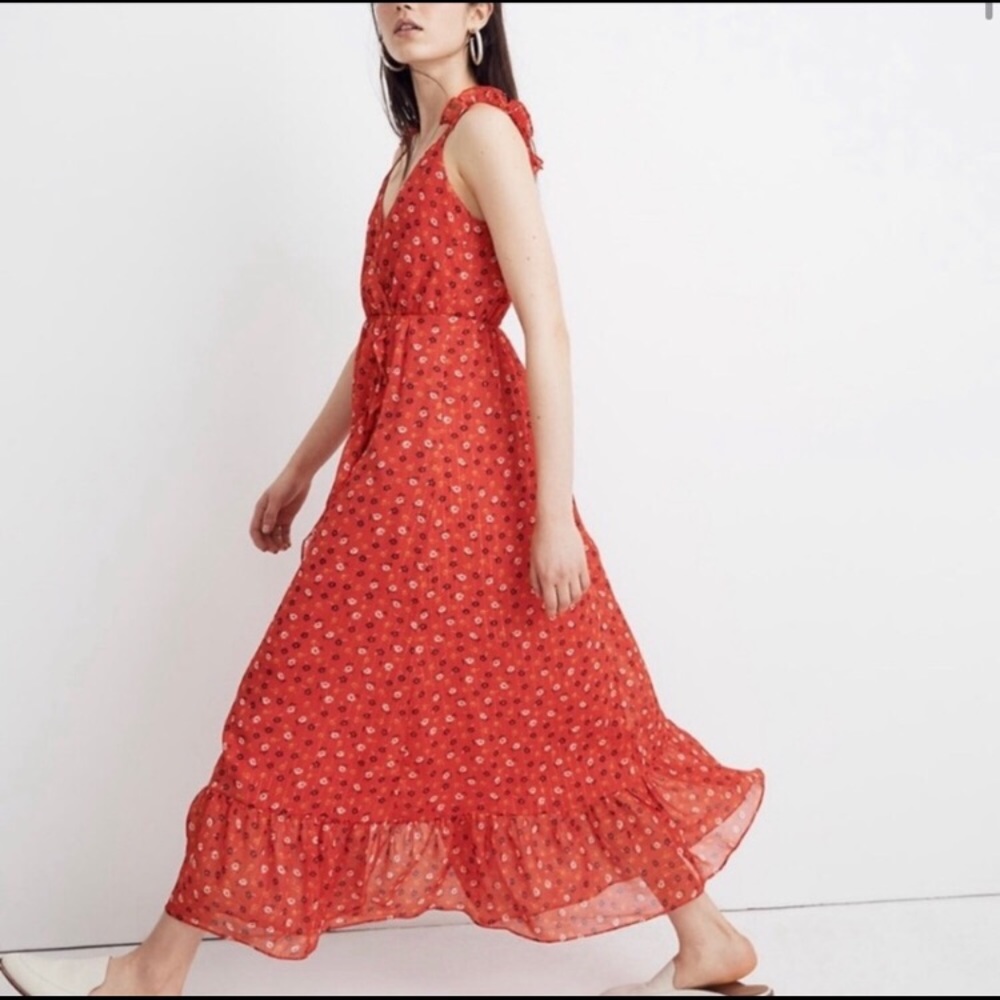 🎉Madewell Ruffle Strap Floral Midi Dress🎉
